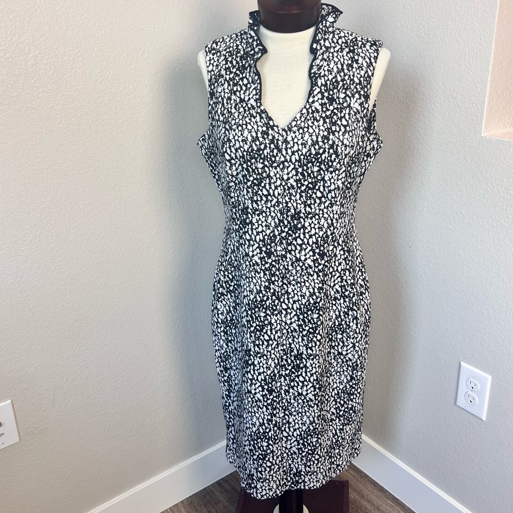 Calvin Klein White and Black Ruffle Dress